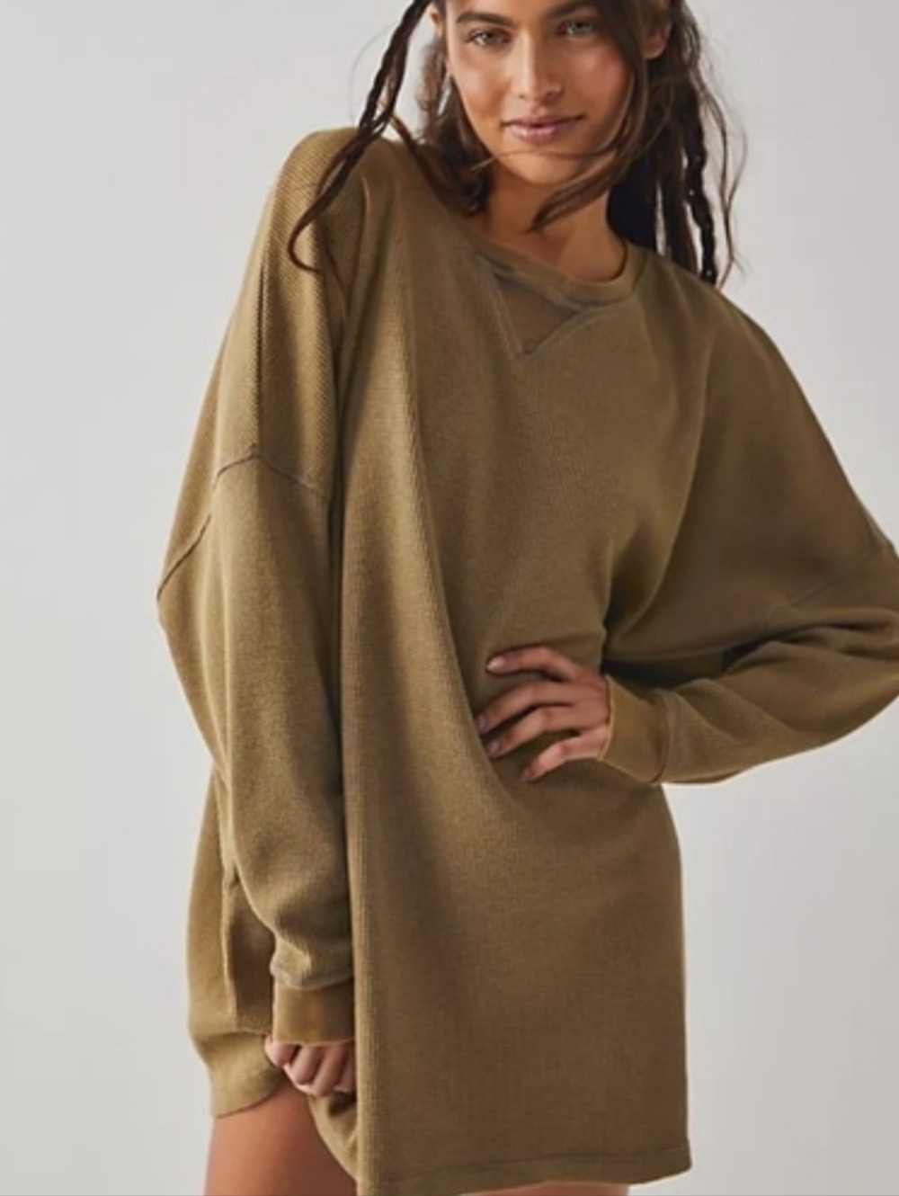 Free People Intimately Early Night Waffle Crewneck Top